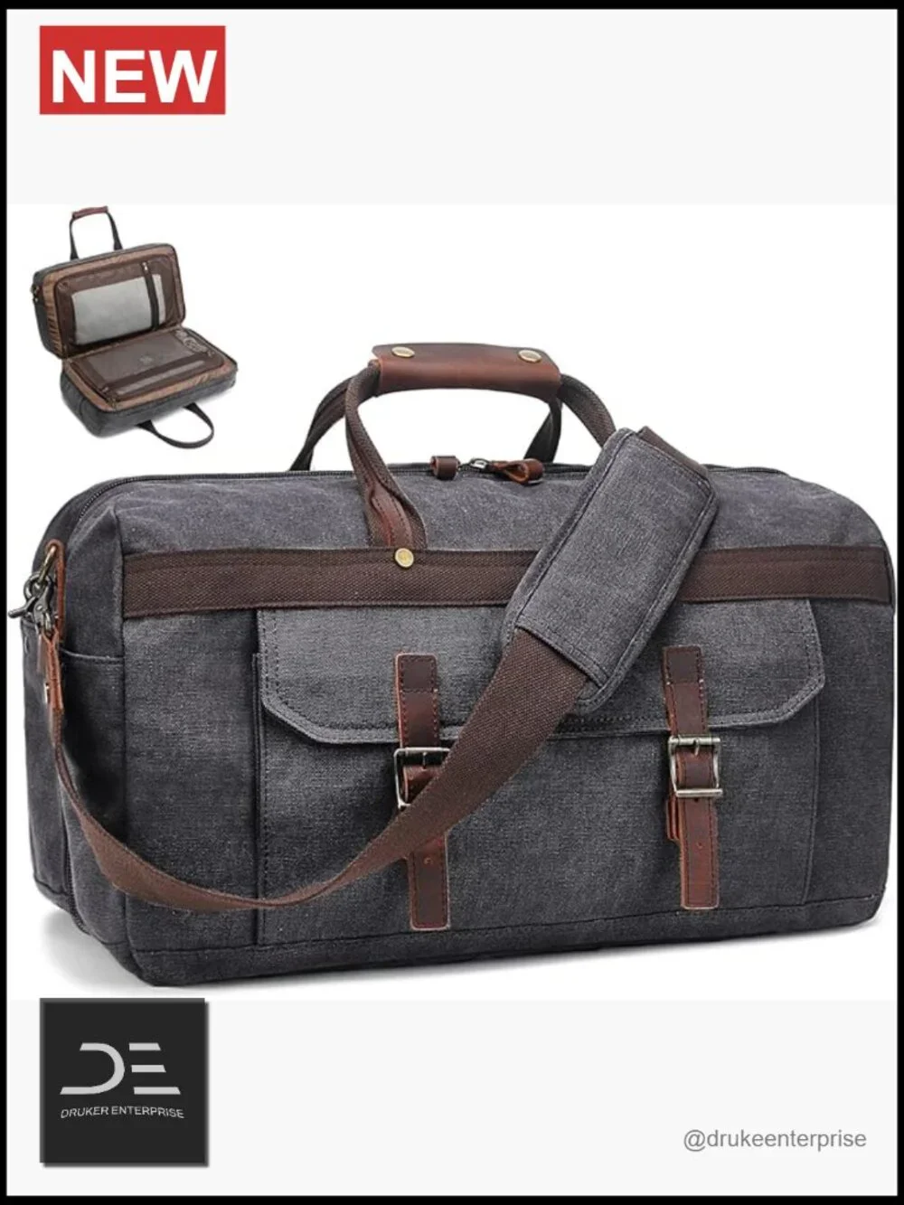 Waterproof Canvas Leather Travel Duffel Bag Carry On Weekender